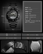 SKMEI Stainless Steel Dual Display Waterproof Watch For Men.