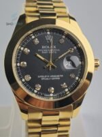 RLX Date Just Gold Black Plain Bezel Watch