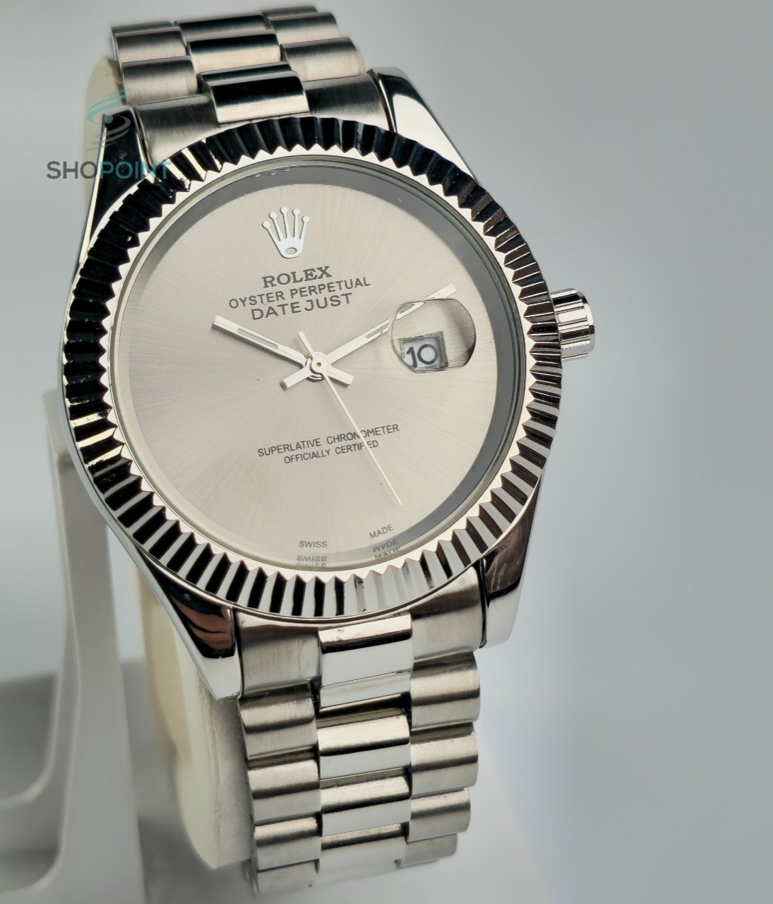 RLX DATE JUST OYESTER PERPETUAL SILVER WATCH. - Image 3