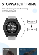 BNMI Waterproof Outdoor Sports Watch for Men Shockproof Digital LED Multifunctional Electronic Watch Military Wristwatch
