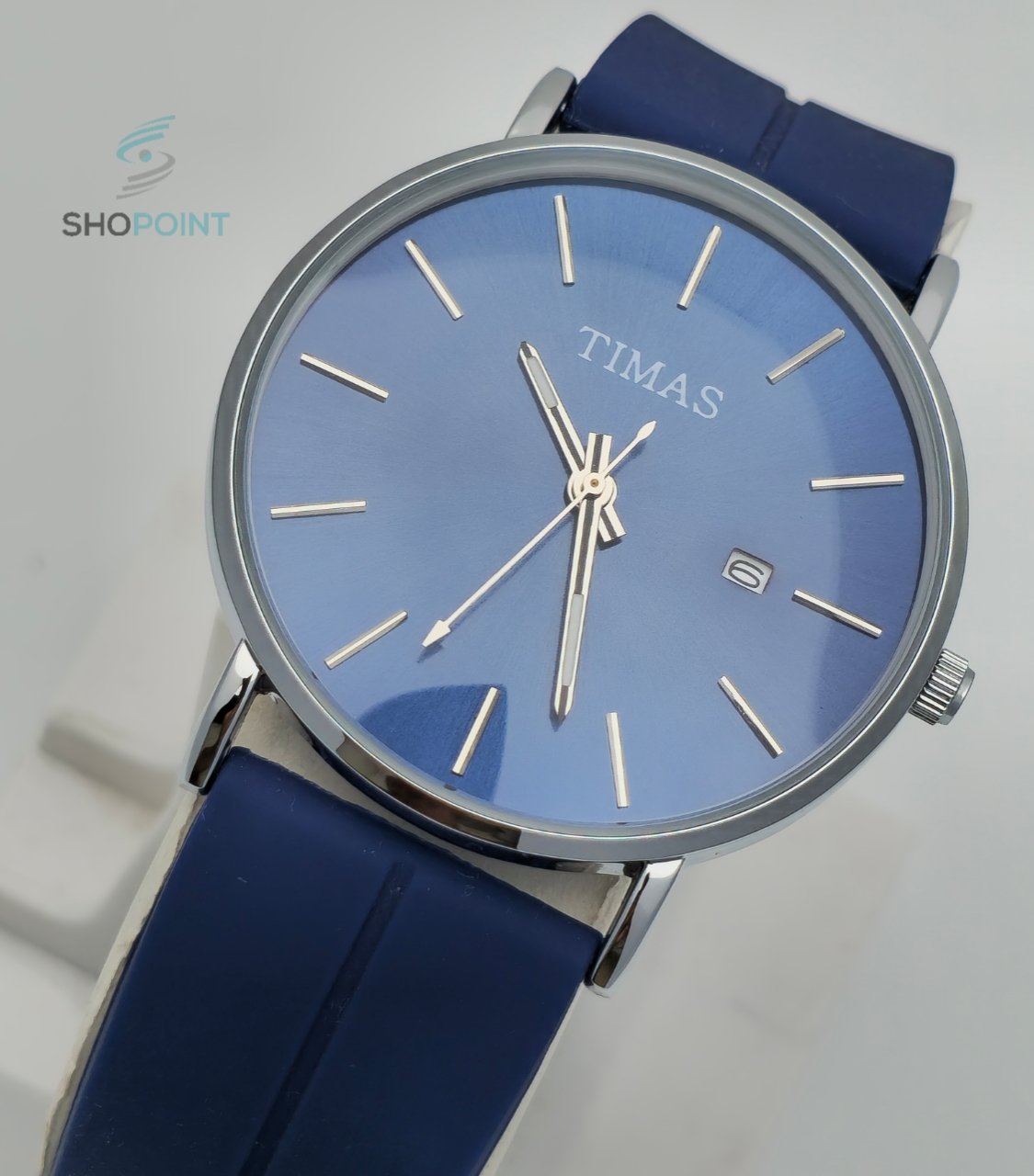 TIMAS Blue Dial Men’s Watch – Stylish Stainless Steel Case with Date Display - Image 3