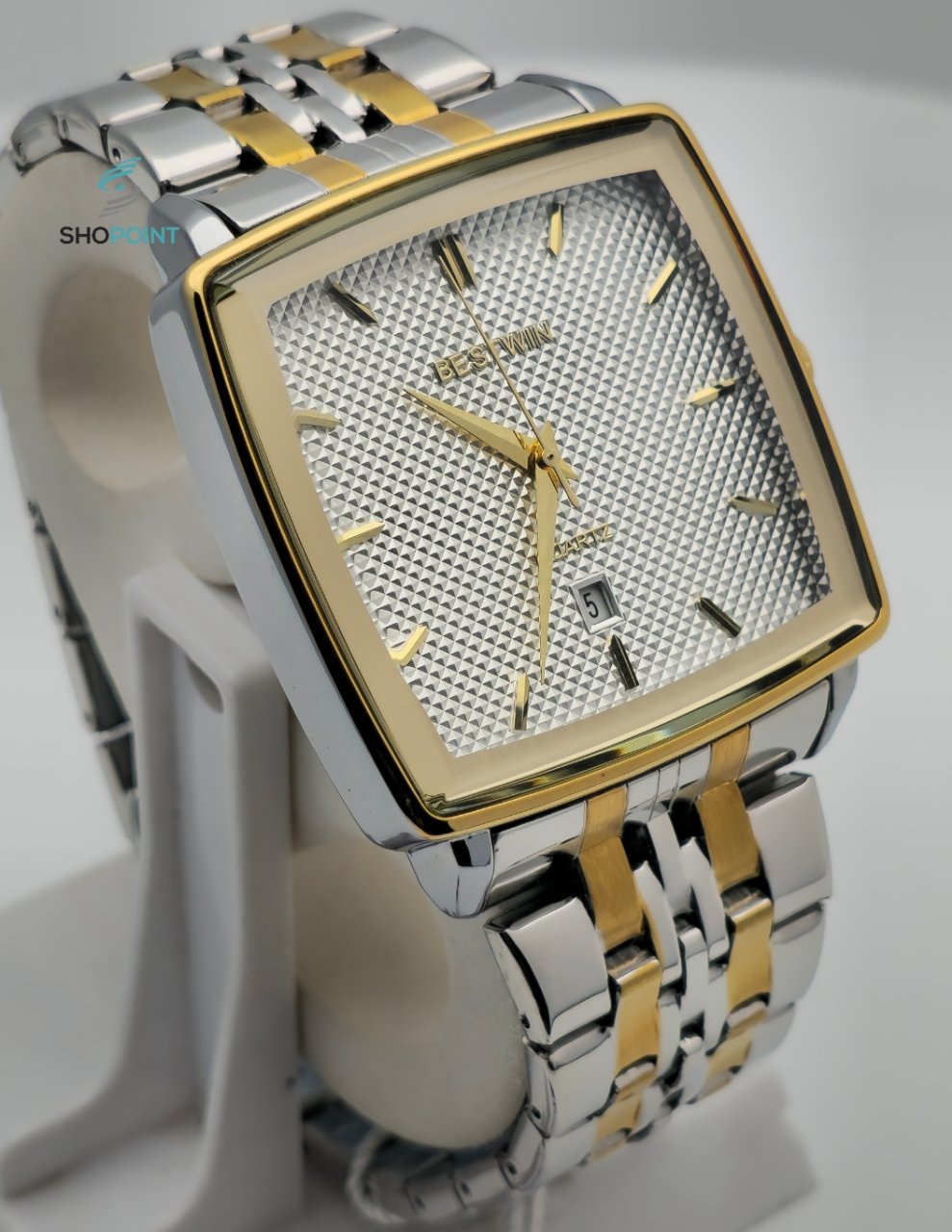 BW Premium Golden-Silver Analog Stainless Steel Chain Watch for Men with Strong Butterfly Lock. - Image 2
