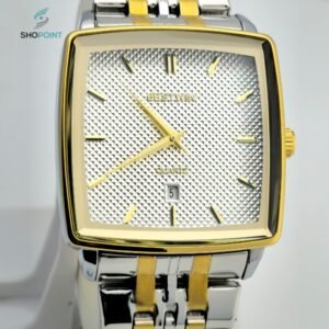 BW Premium Golden-Silver Analog Stainless Steel Chain Watch for Men with Strong Butterfly Lock.