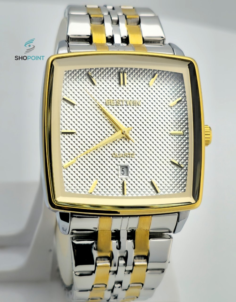 BW Premium Golden-Silver Analog Stainless Steel Chain Watch for Men with Strong Butterfly Lock.