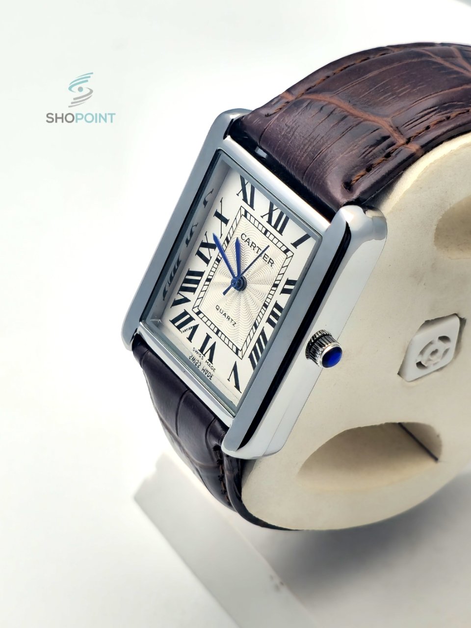 Luxury Tank Style Leather Brown Strap Men’s Watch – Classic Roman Dial Design - Image 3