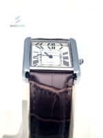 Luxury Tank Style Leather Brown Strap Men’s Watch – Classic Roman Dial Design