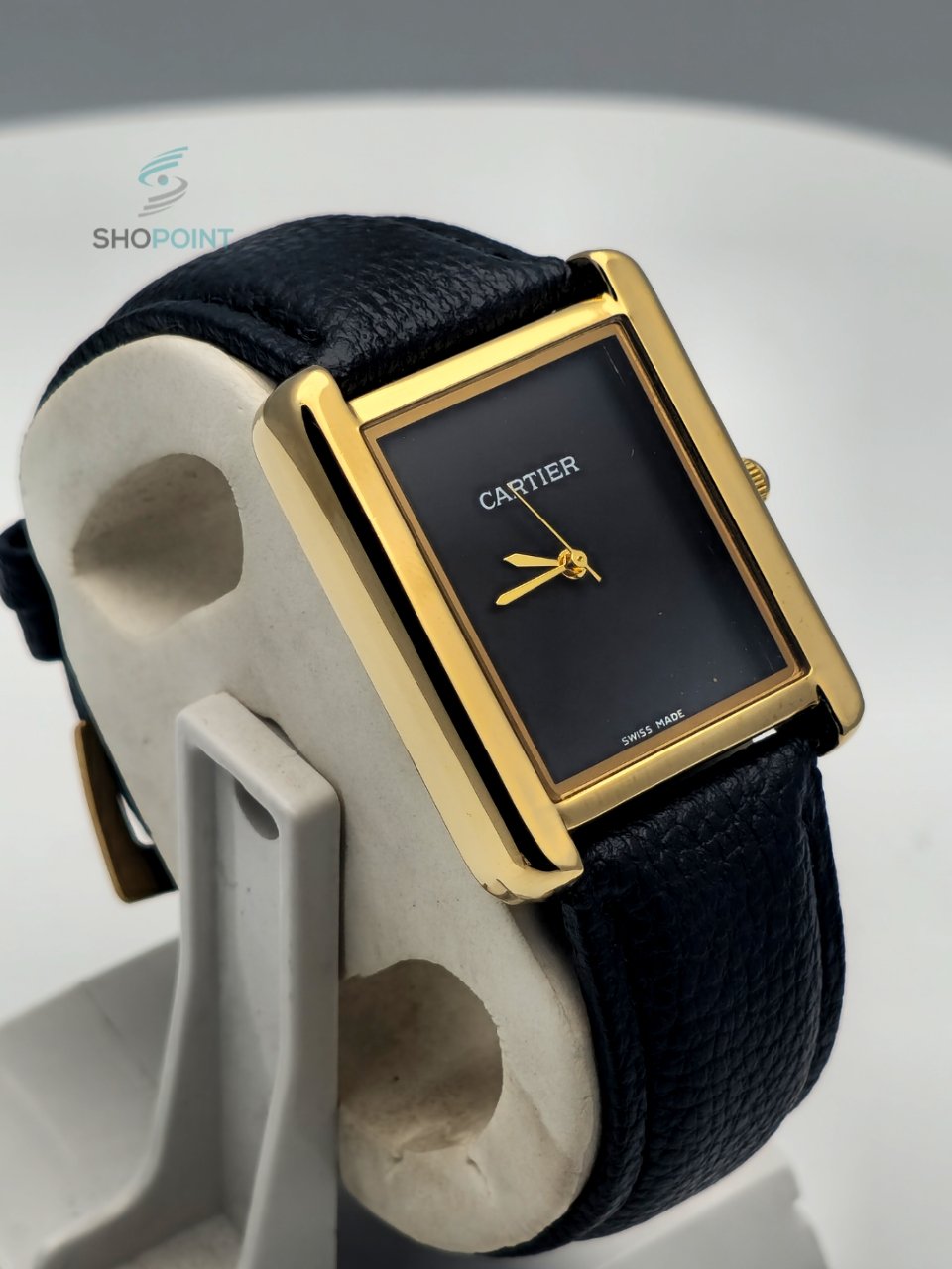 Luxury Golden Tank Style Leather Black Strap Men’s Watch – Classic Roman Dial Design - Image 2