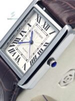 Luxury Tank Style Leather Brown Strap Men’s Watch – Classic Roman Dial Design