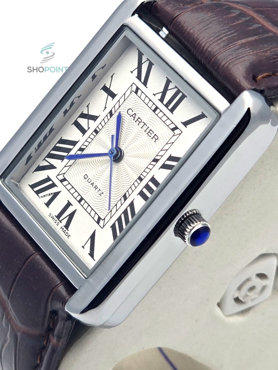 Luxury Tank Style Leather Brown Strap Men’s Watch – Classic Roman Dial Design - Image 4