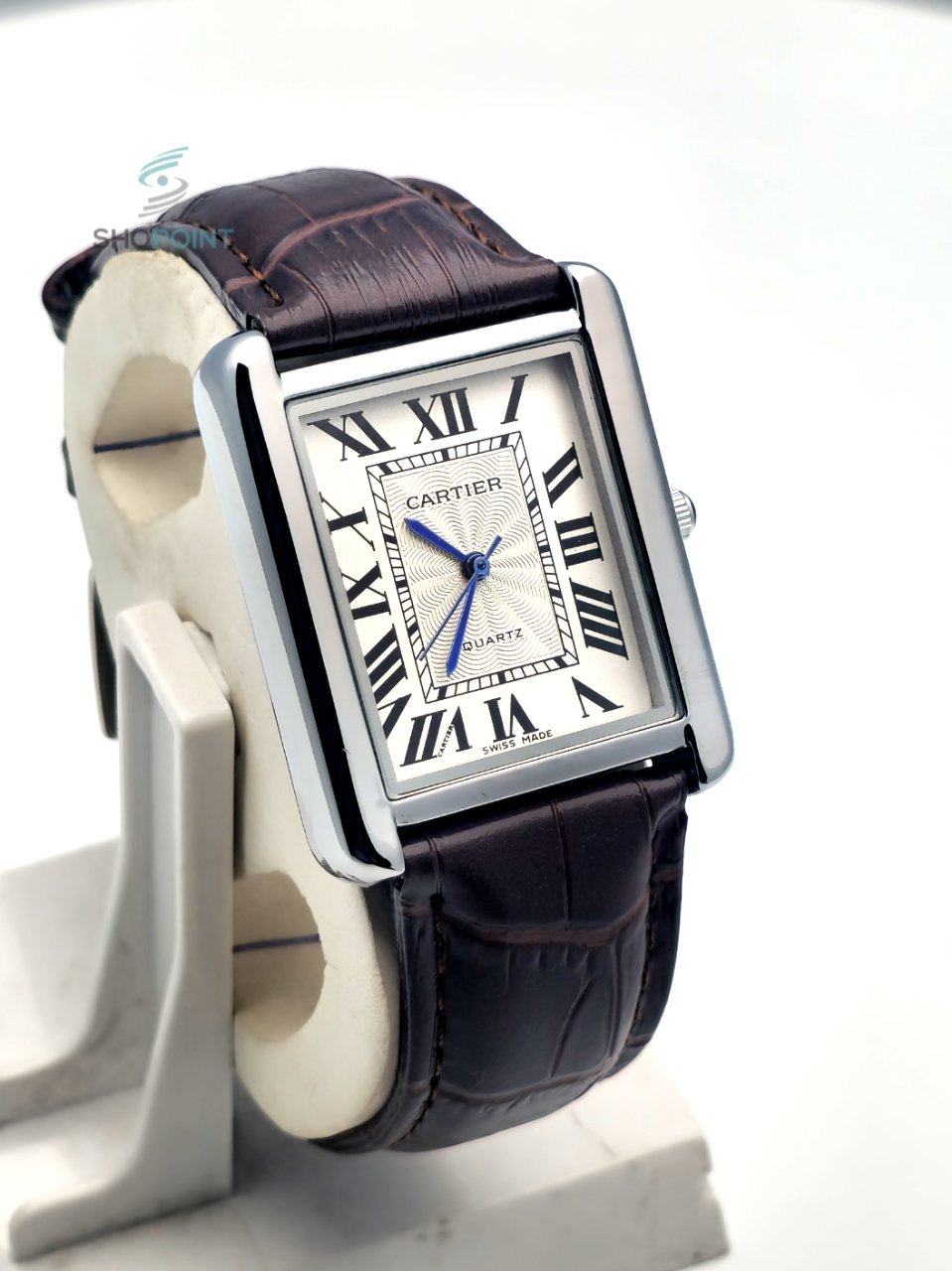 Luxury Tank Style Leather Brown Strap Men’s Watch – Classic Roman Dial Design - Image 2