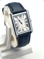 Luxury Tank Style Leather Black Strap Men’s Watch – Classic Roman Dial Design