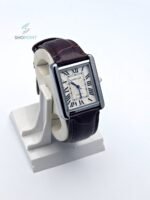 Luxury Tank Style Leather Brown Strap Men’s Watch – Classic Roman Dial Design