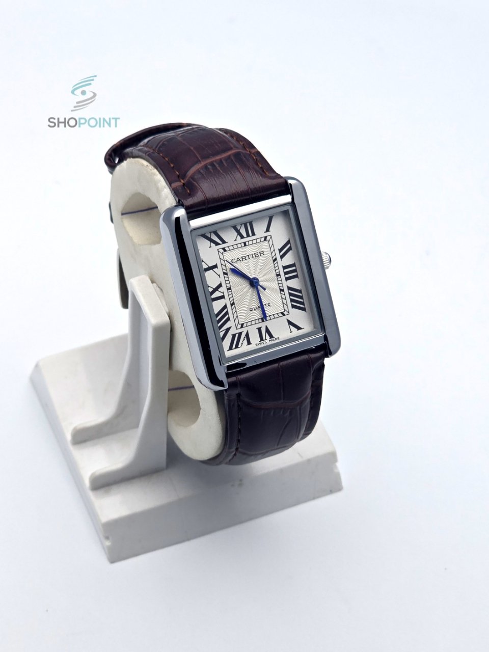 Luxury Tank Style Leather Brown Strap Men’s Watch – Classic Roman Dial Design