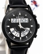 BW Dual Watch Black Dial Men's Leather Strap Analog Wrist Watch