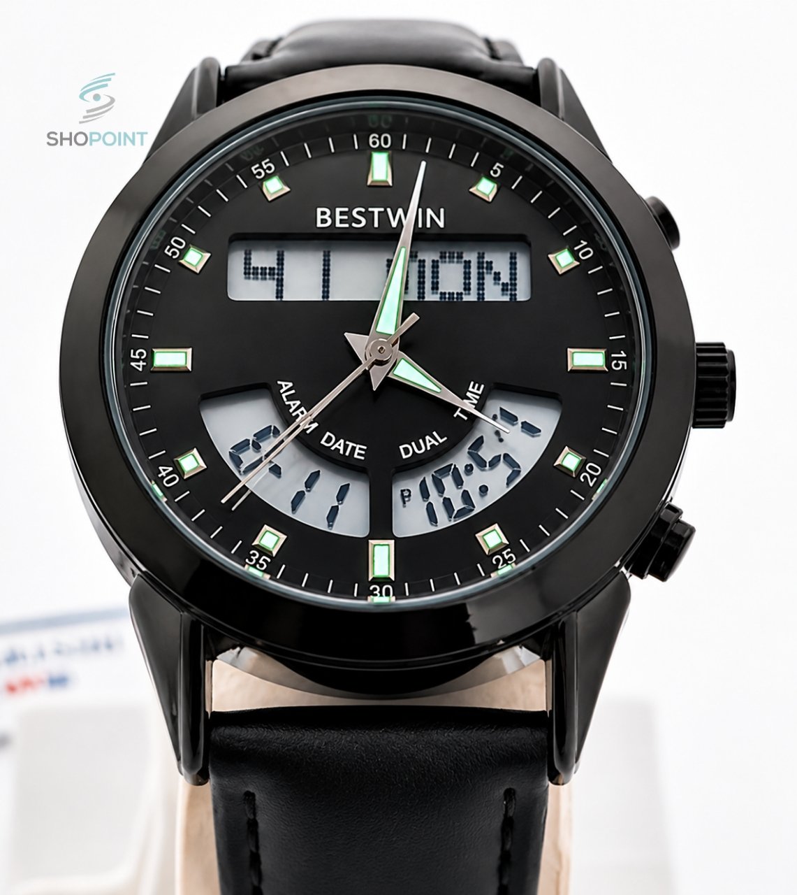 BW Dual Watch Black Dial Men's Leather Strap Analog Wrist Watch - Image 3