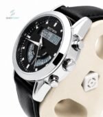 BW Dual Watch Silver Black Dial Men's Leather Strap Analog Wrist Watch
