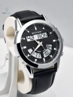 BW Dual Watch Silver Black Dial Men's Leather Strap Analog Wrist Watch