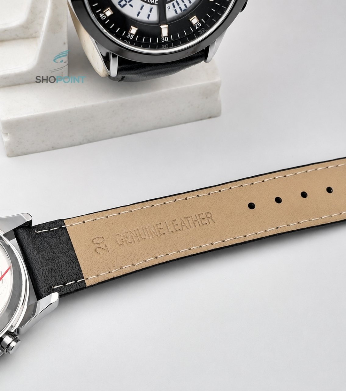 BW Dual Watch Gold White Dial Men's Leather Strap Analog Wrist Watch - Image 5