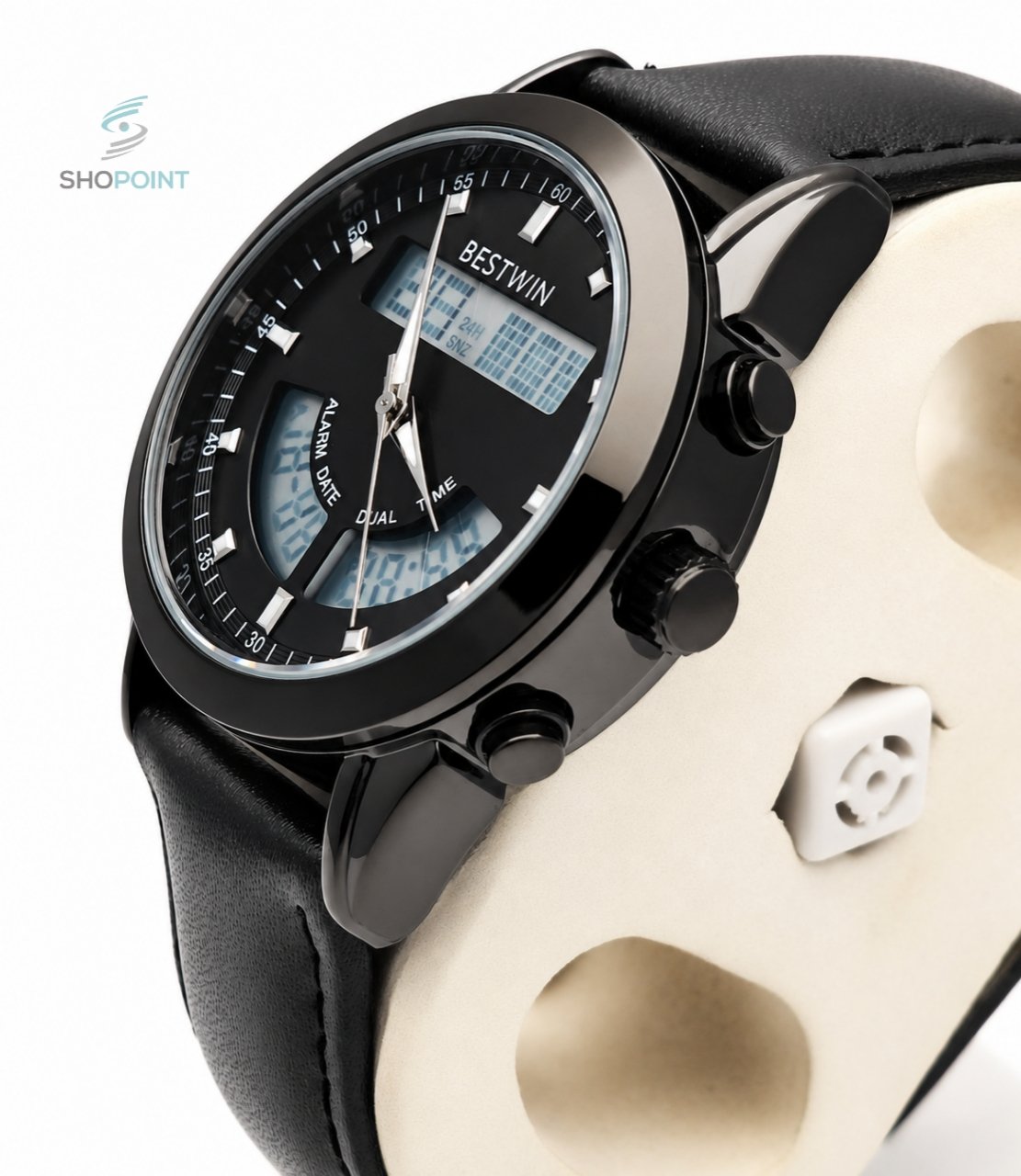 BW Dual Watch Black Dial Men's Leather Strap Analog Wrist Watch - Image 4
