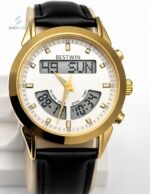 BW Dual Watch White Dial Gold Case Men's Leather Strap Analog Wrist Watch