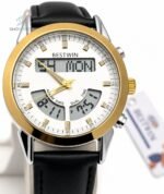 BW Dual Watch Gold White Dial Men's Leather Strap Analog Wrist Watch