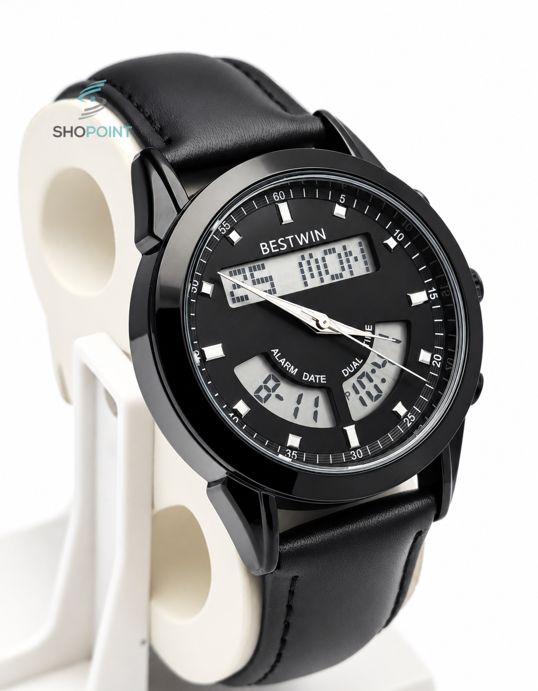 BW Dual Watch Black Dial Men's Leather Strap Analog Wrist Watch